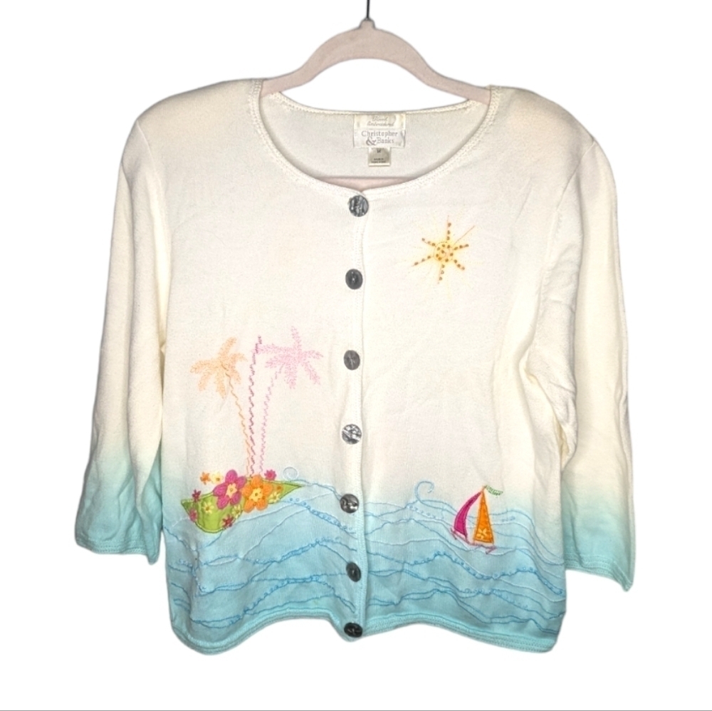 Vintage Hand Embroidered Christopher & Banks Nautical boat button top medium